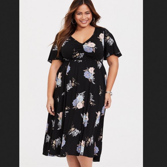 TORRID  Midi Challis Dress in Garden Gush Sz‎ 1X - Picture 1 of 12